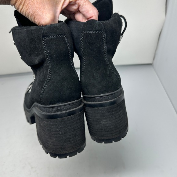 Jeffrey Campbell Black Suede Golan Leather Lug Heel Ankle Boots Womens 9.5M FLAW - Picture 10 of 15